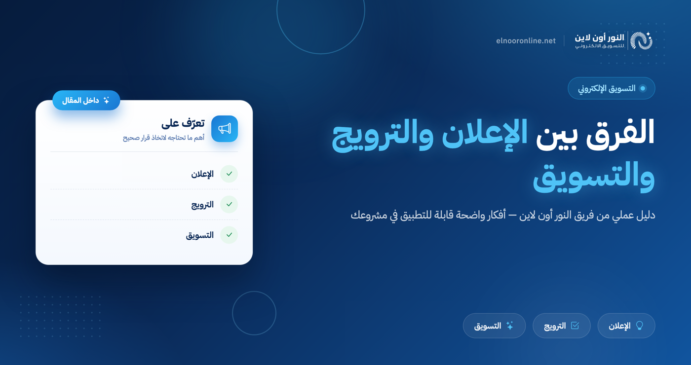 الفرق بين الإعلان والترويج والتسويق وحلول النور أون لاين!