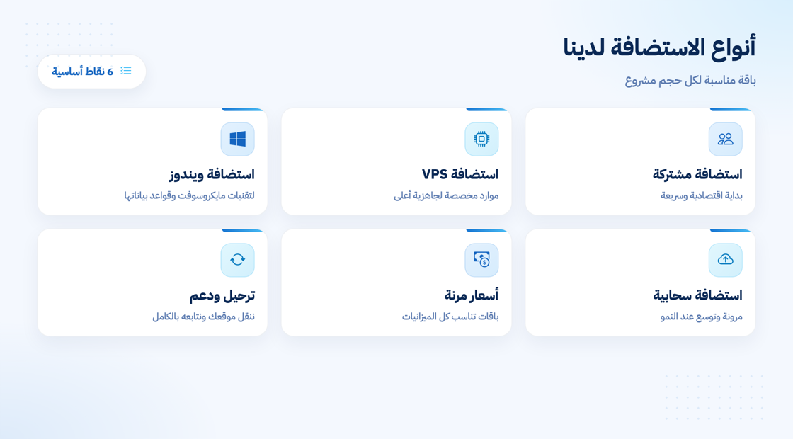 أنواع الاستضافة التي تقدمها النور أون لاين للشركات في السعودية