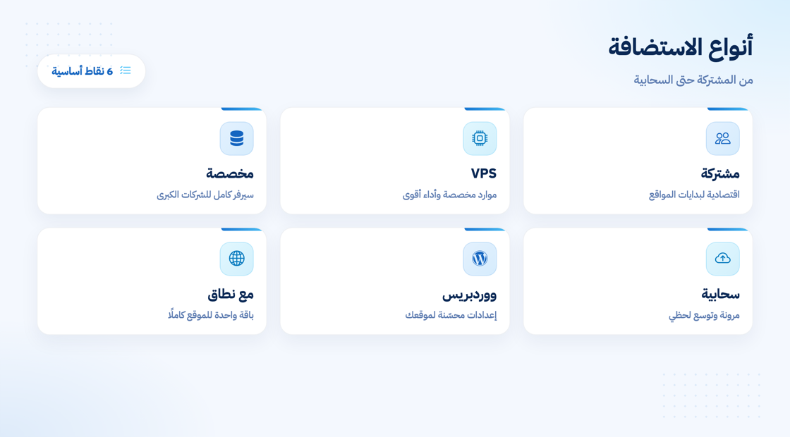 أنواع الاستضافة التي يمكنك شراؤها