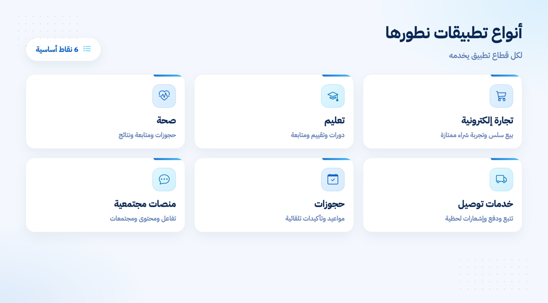 أنواع التطبيقات التي يمكن تطويرها