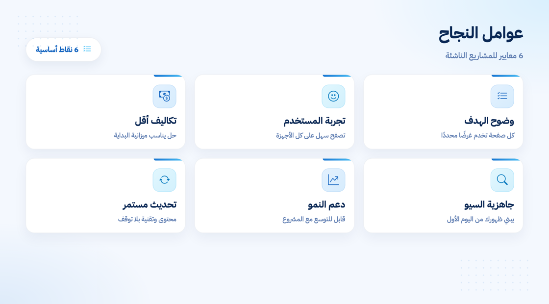 عوامل نجاح الموقع للمشاريع الناشئة