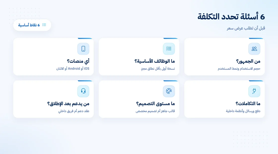 6 أسئلة تحدد تكلفة تطبيق الجوال