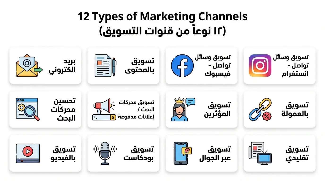 ابرز 12 نوع في قنوات التسويق Marketing Channels