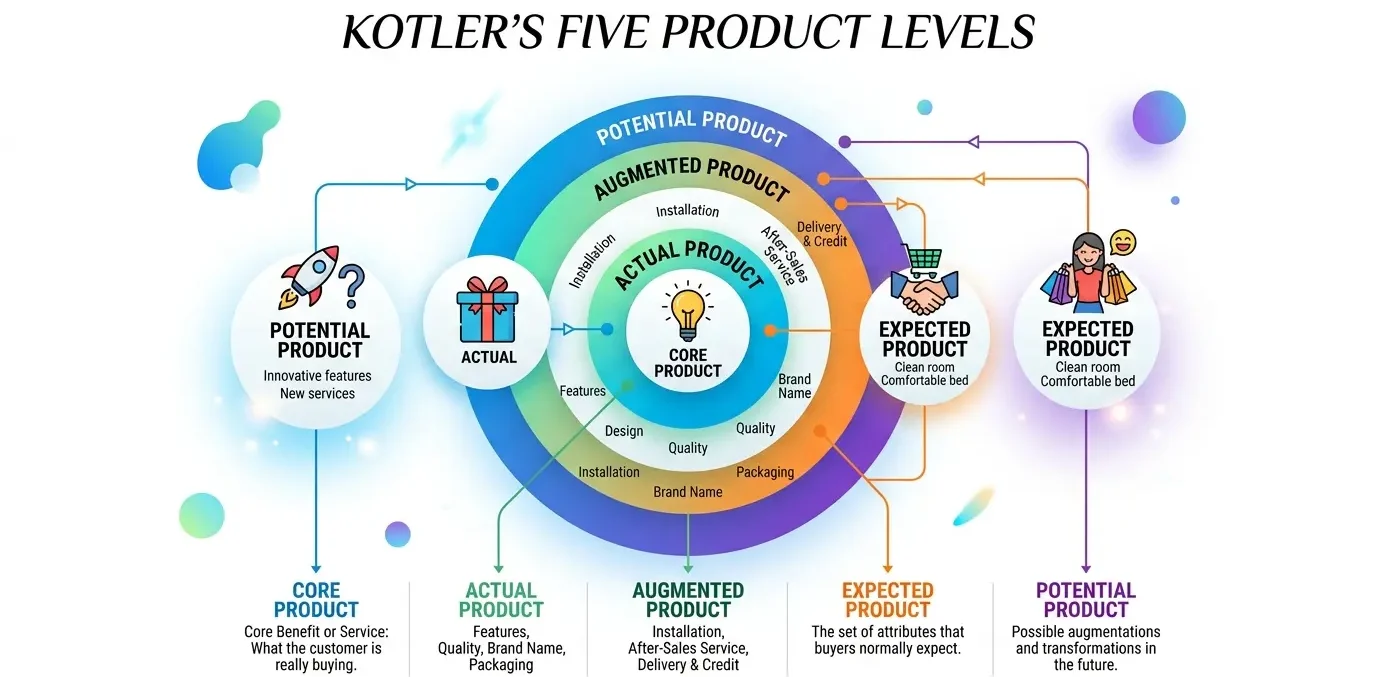 ما هي مستويات المنتج الخمسة Five Product Levels؟